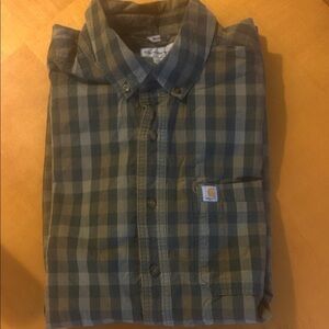 Carhartt Men's Olive Checkered Button Down long sleeve Shirt